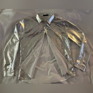 Men’s silver sequin button up